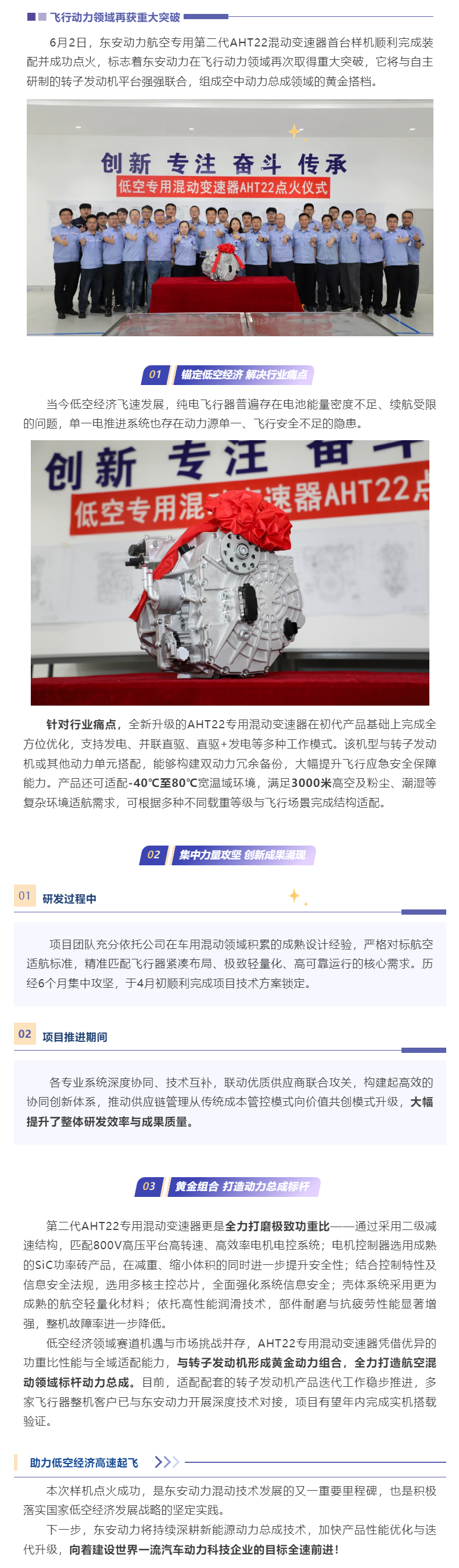 黄金搭档就位！东安动力AHT22航空专用混动变速器首台样机点火成功